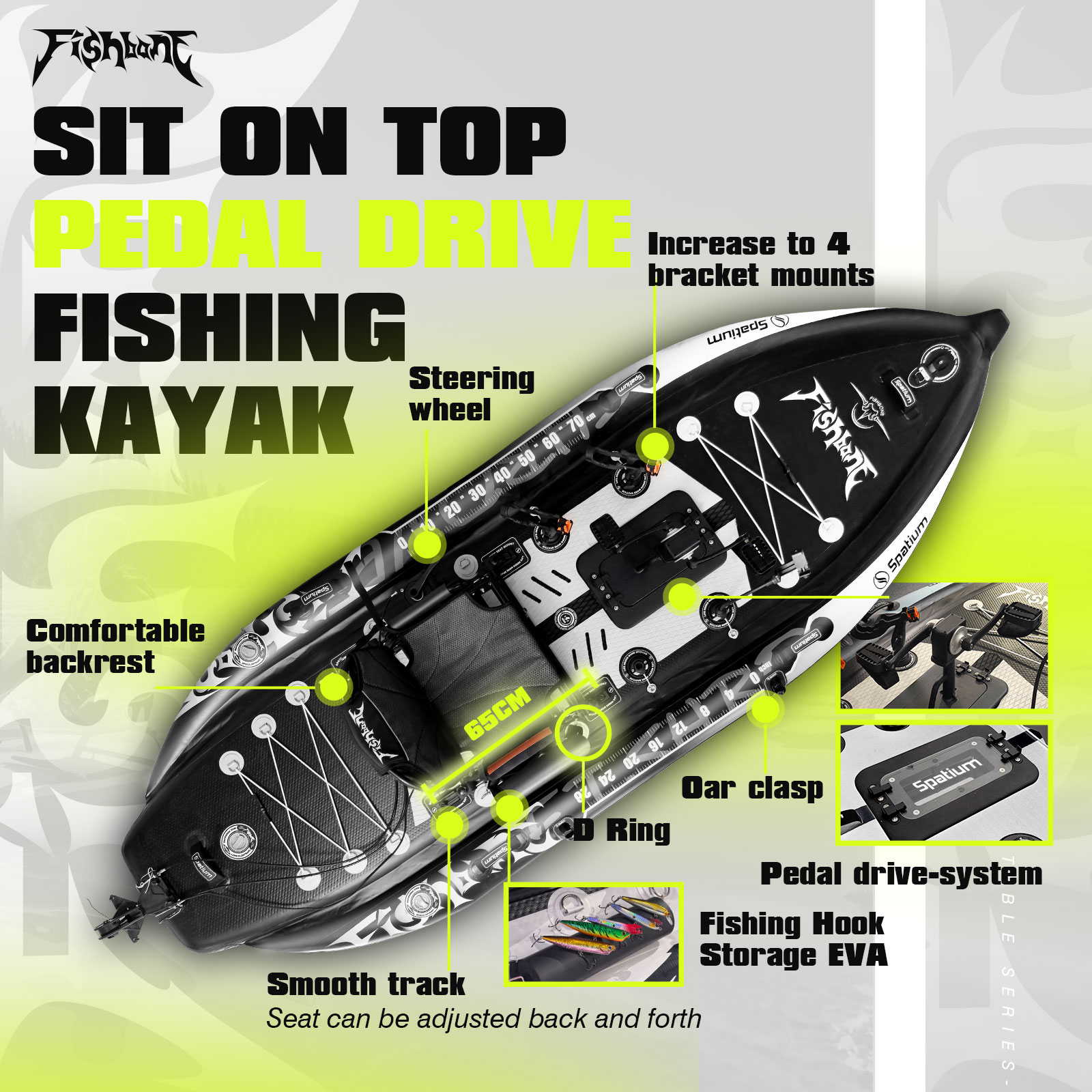 Kayak à pédales Spatium, kayak - Fishing Kayak Sit On Top avis et prix